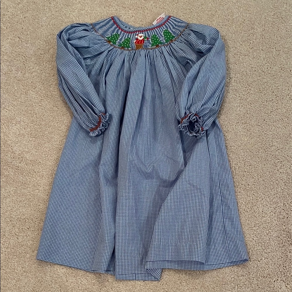 Blue Santa Smocked Dress. 24 months. 2T.